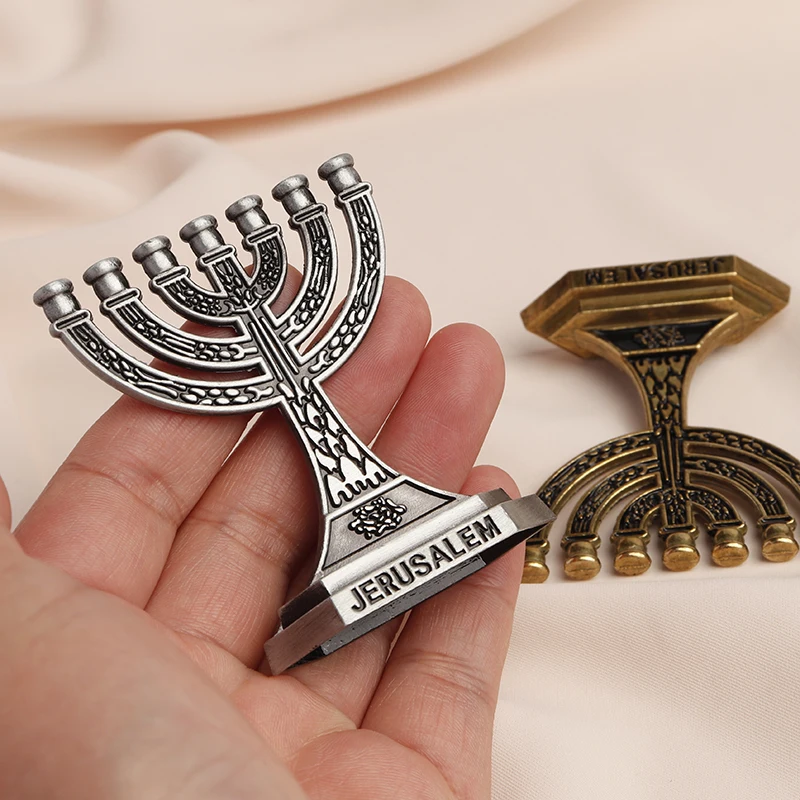 Jerusalem 7 Branch Judaica Religious Small Candlestick Menorah Home Decor Jewish Candle Holder Religious Holy Grail Ornament