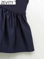 Zevity Women Sexy V Neck Knitting Patchwork Hem Pleats Sling Smock Blouse Female Shirt Blusas Chic Tops LS3689 - Image 4