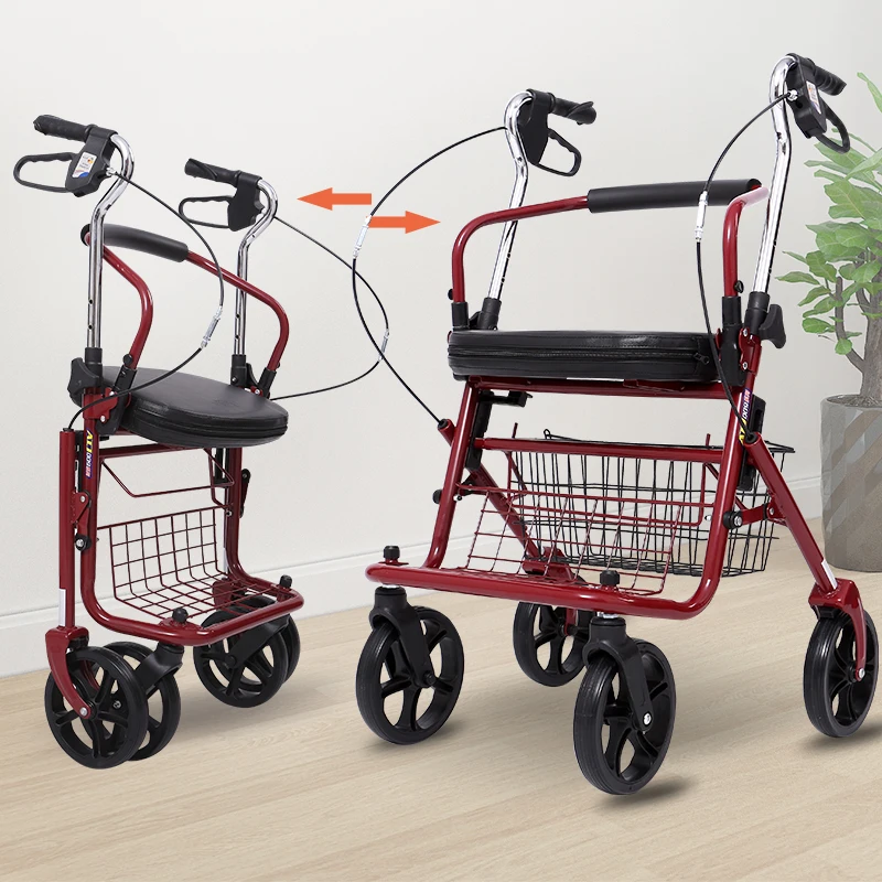 Portable Elderly Shopping Carts with Brake,Can Load 100KG,Foldable Seniors Wheelchair Rollator Walker Mobile Chair Walking Stick