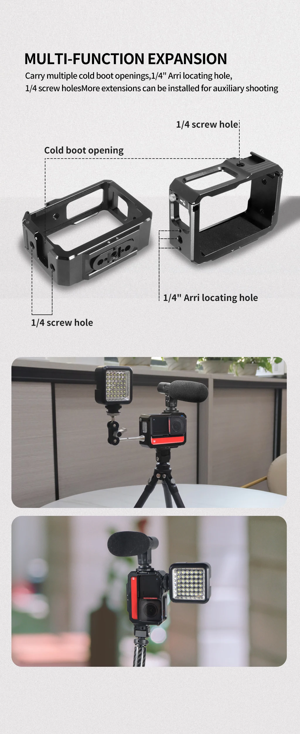 One RS R Cage Rig für Insta360 One RS R Kamerahalterung 1/4 Magnetfußadapter Cold Shoe Mount 360 1 Zoll 4K Panoramic Edition – Detail 8
