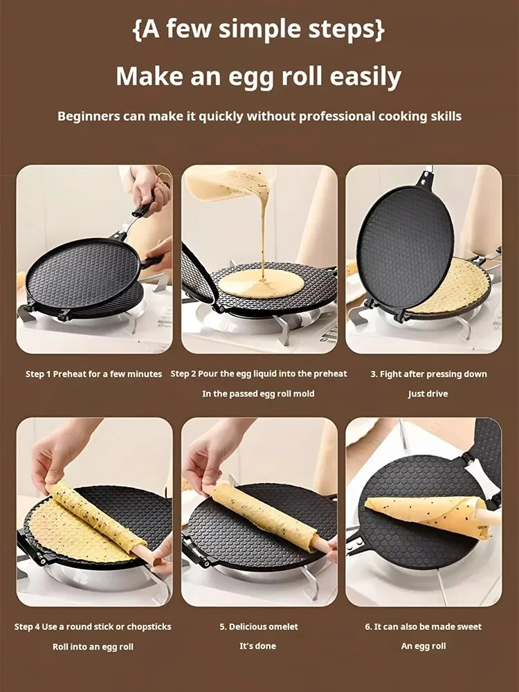 Household Egg Roll Mold Non-stick Egg Roll Presser Ice Cream Cone Mold Cake Pastry Cookie Baking Pan(17cm) egg roll mold