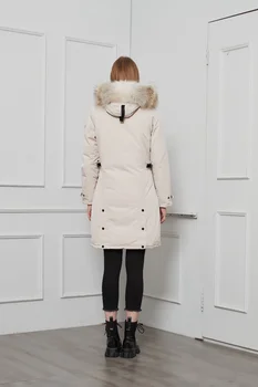 Long Down Jacket Women's Winter warm overcoat Famous designer designed Luxury brand high-quality Slimming wais hooded coat 6