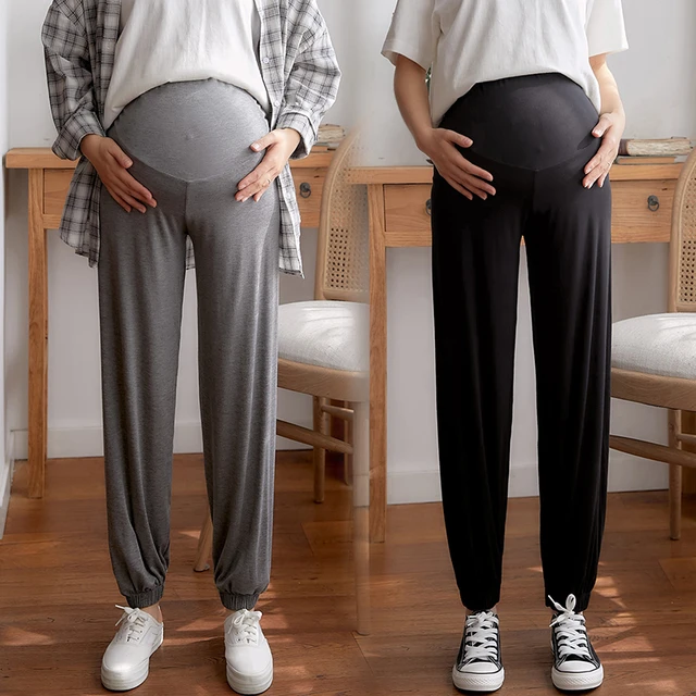 Pantalones de vientre para mujer embarazada, pijamas finos de maternidad,  bombachos de embarazo de cintura alta, pantalones modales informales  sueltos, 2023 - AliExpress