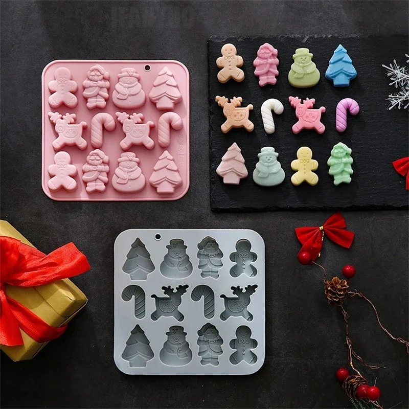 Description Picture 4 of itemChristmas Series Silicone Molds Gingerbread Man Elk Snowman Shape Cupcake Baking Mold Xmas Party Fondant Dessert Decor Tools