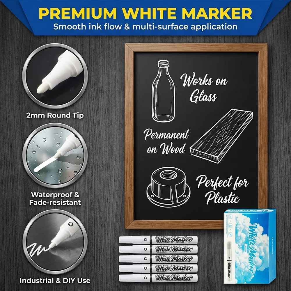 Waterproof White Crafts Permanent Markers 5