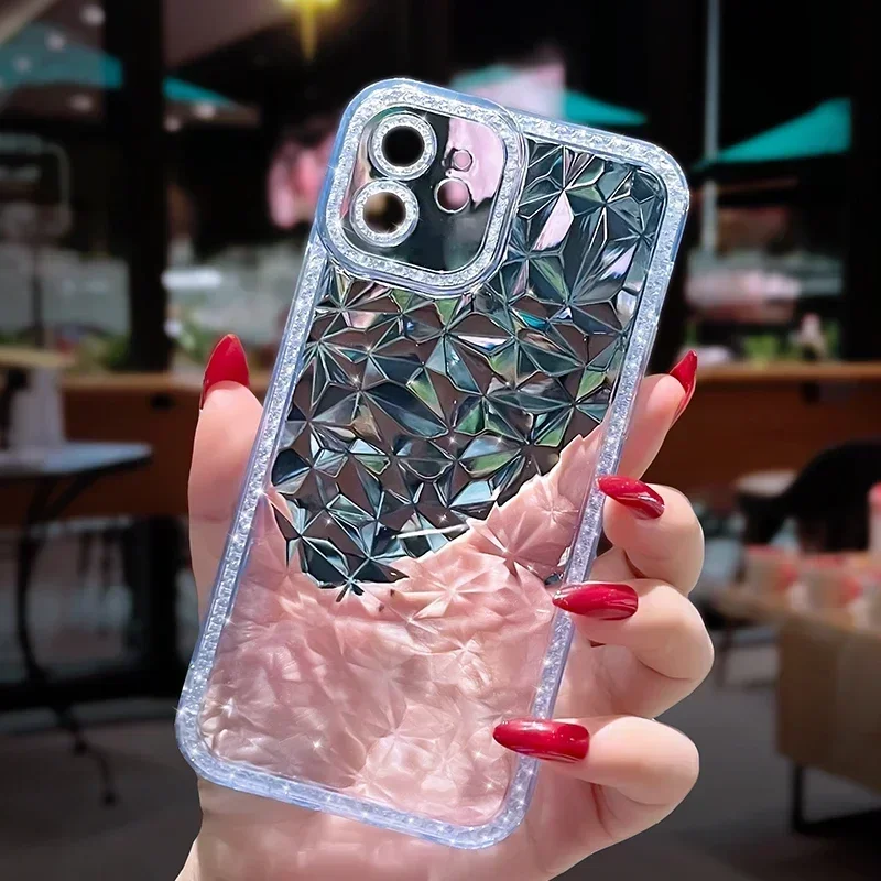 thumbnail image 1 of Funda de teléfono con patrón de diamantes con purpurina de cristal para iPhone 15, 14, 13, 12, 11 Pro Max, X, XR, XS Max, transparente, a prueba de golpes, suave, 1 of 5