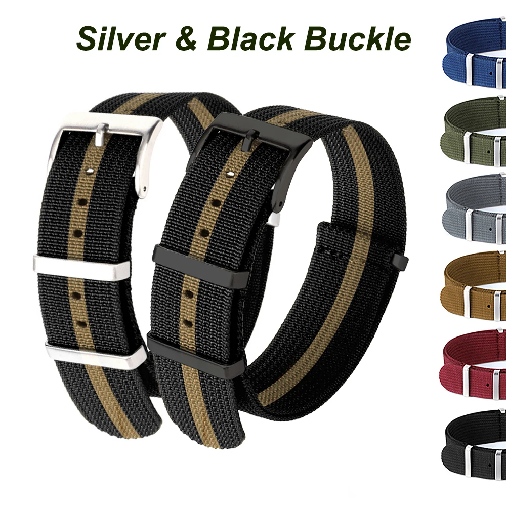 Hochwertiges Nylon-Uhrenarmband, 20 mm, 22 mm, für Militär-Casual-Armband, schwarze Schnalle, ersetzt braun-grünes Band, Armee-Sport-Armband