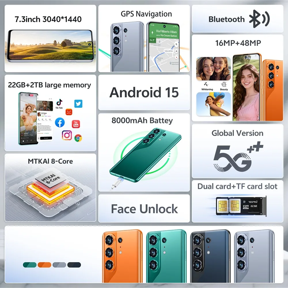 K-Touch C26 Ultra 7.3 HD Mobile Phones Android 15 Cell Phone 8000mAh Smartphone 22GB+2TB Octa Core 5G Dual SIM 16+48MP Camera Cellphones