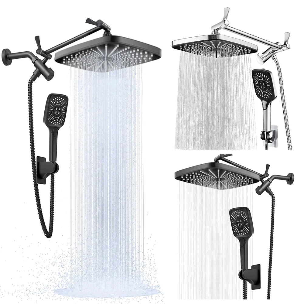 12 Inch Bathroom Shower Faucet Set 3+1 Settings Top Spray Wall-Mount Shower Set with Extension Arm Handheld Top Spray Showerhead