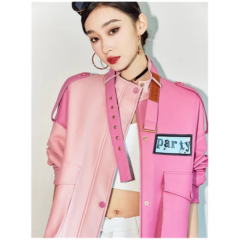 Women's Genuine Sheepskin Jacket Lady Leather Coat Stand Collar Loose Casual Short Spring Autumn Leather Tops