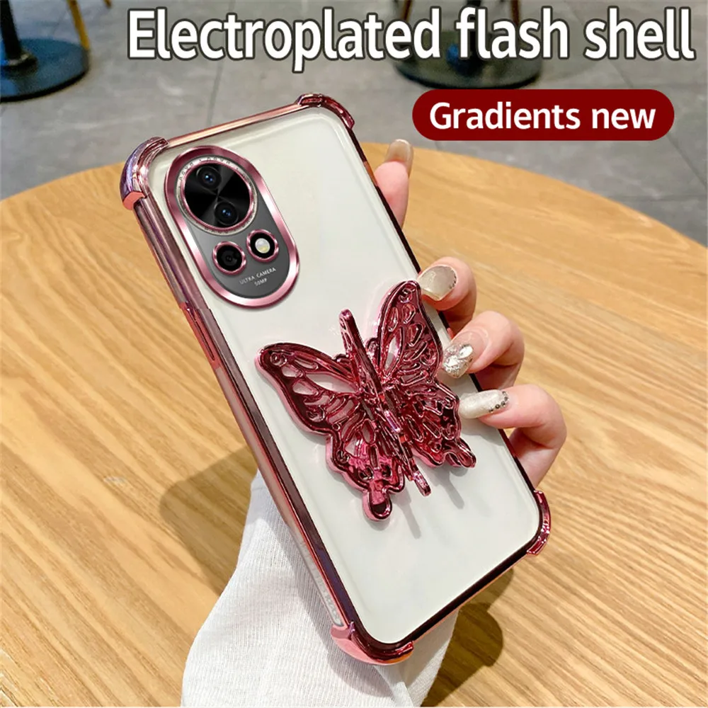 Shockproof Glitter Butterfly Stand Phone Case with Plating Soft Silicon Cover