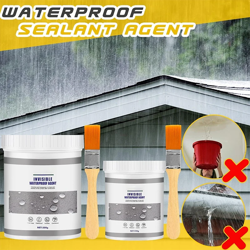

Strong Waterproof Coating Sealant Agent Transparent Invisible Paste Glue With Brush Repair Home Roof Bathroom Anti-leak Tool