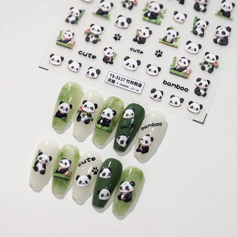 

[Meow.Sensei] 5d Thin Tough Three-Dimensional Nail Stickers Adhesive Nail Sticker Ornament TS-3116 Bamboo Panda