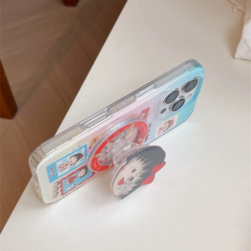 Japan Kawaii Chibi Maruko-chan magnetic stand phone case for