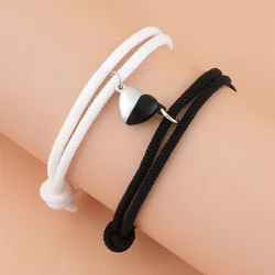 Fashion Black and White Bracelet for Men/Women Braided Rope Couple Heart Bracelets Adjustable Magnetic Bracelet Jewelry Gifts