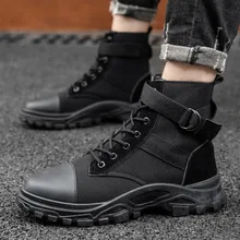 

Men's Black Trendy Casual Martin Shoes Men Fashion All-match High Top Boots 2022 New Durable Work Man Shoe Mens Walk Hiking Boot