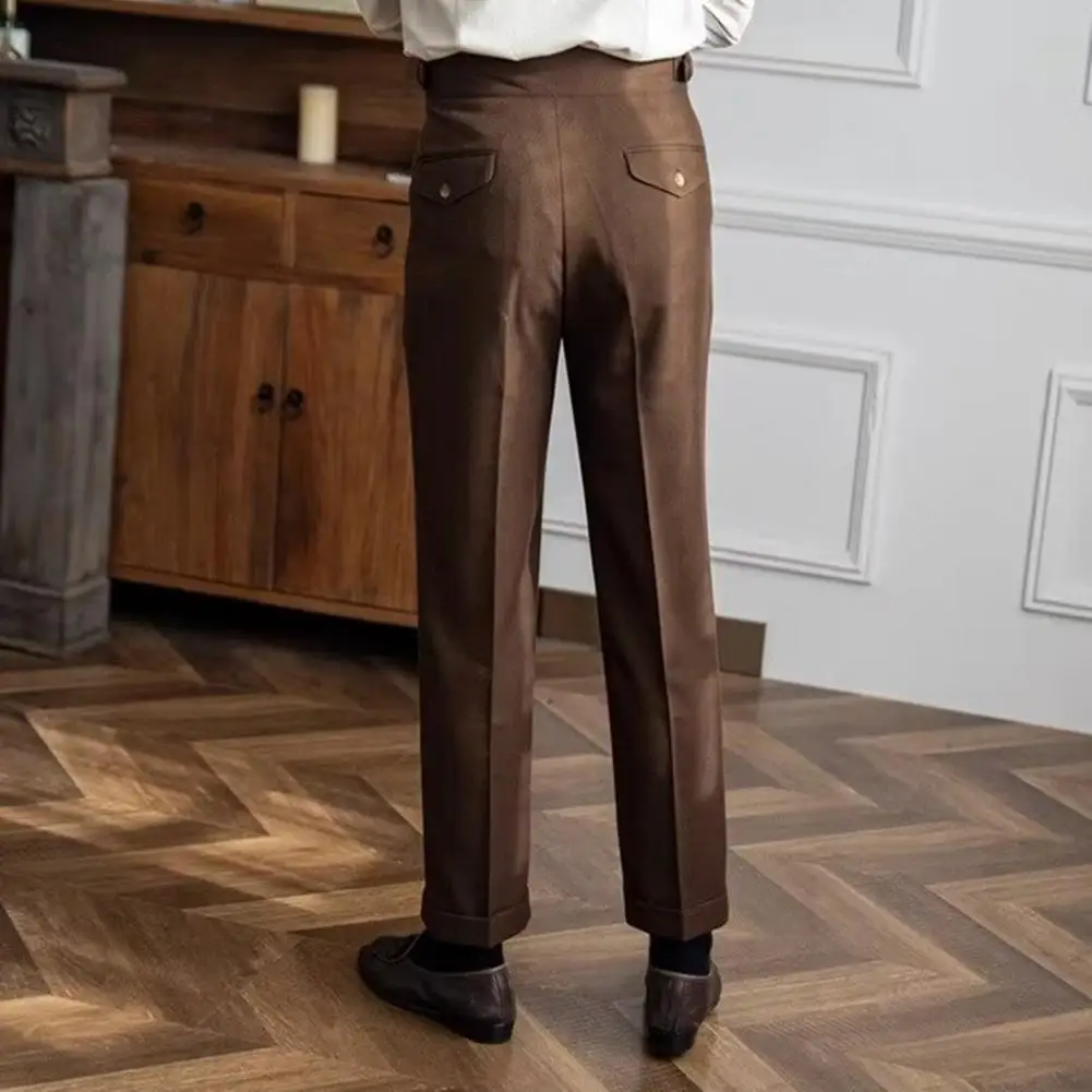 Men Business Pants Casual Trousers Elegant Men's Suit Pants with Adjustable Waist Zipper Closure Straight Leg Slacks for Formal