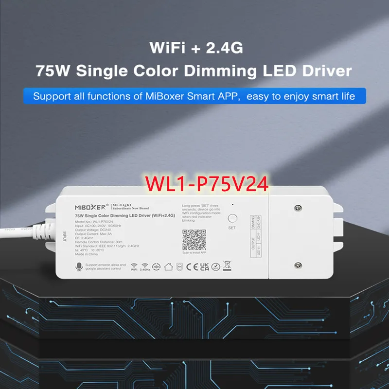 

Диммер MiLight WL1/2/3/4/5-P75V24, 75 Вт, Wi-Fi + светодиодный драйвер 2,4 ГГц, один цвет/двойной белый/RGB/RGBW/RGBCCT, Светодиодная лента дневного света на 24 В постоянного тока