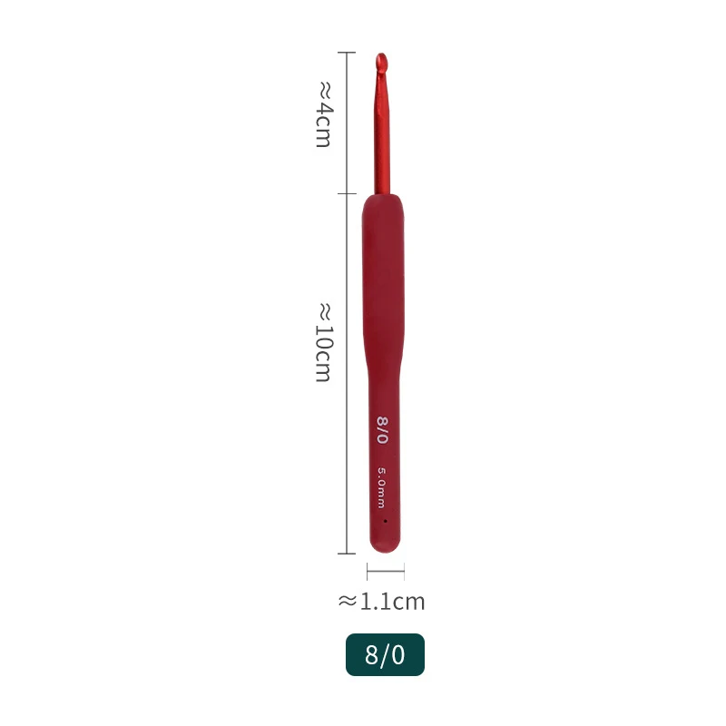 Premium Aluminum Crochet Hooks with Soft Red Rubber-Grip Handles for Knitting and Braiding