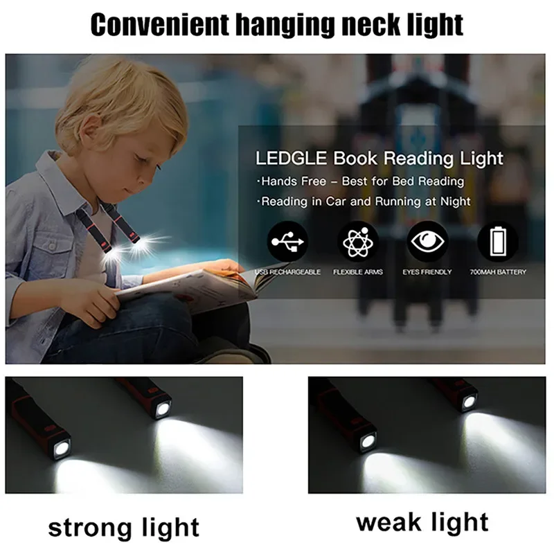 Description Picture 3 of item2 Modes Car Repair Lamp Reading Light Flexible Handsfree LED USB Charging Neck Reading Night Lights Portable Lamp