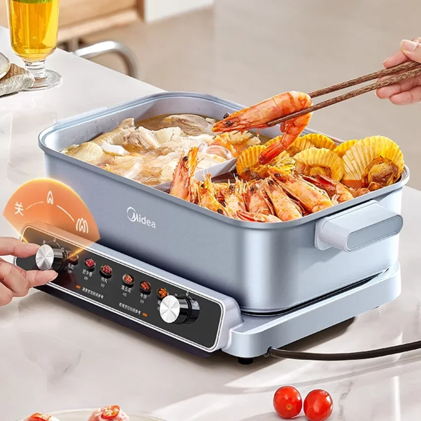 Midea Ultra-thin Fast Boiling Electric Chafing Dish Household Multi-function Electric Heating Split Double-flavor Hot Pot 220V 3