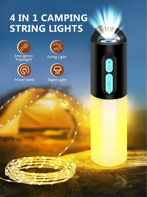 Camping String Lights 33Ft String Light with Camping Lantern 4 in 1 Design  Camping Lights with 4000mAh Charger 7 Light Modes - AliExpress