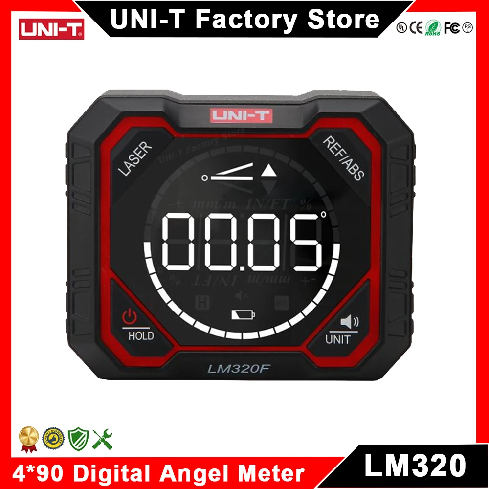 UNI-T LM320 Inclinometer Digital Angel Meter 4*90&deg; with Relative Absolute Angle Measurement % MM/M IN/FT Magnetic Inclinometer