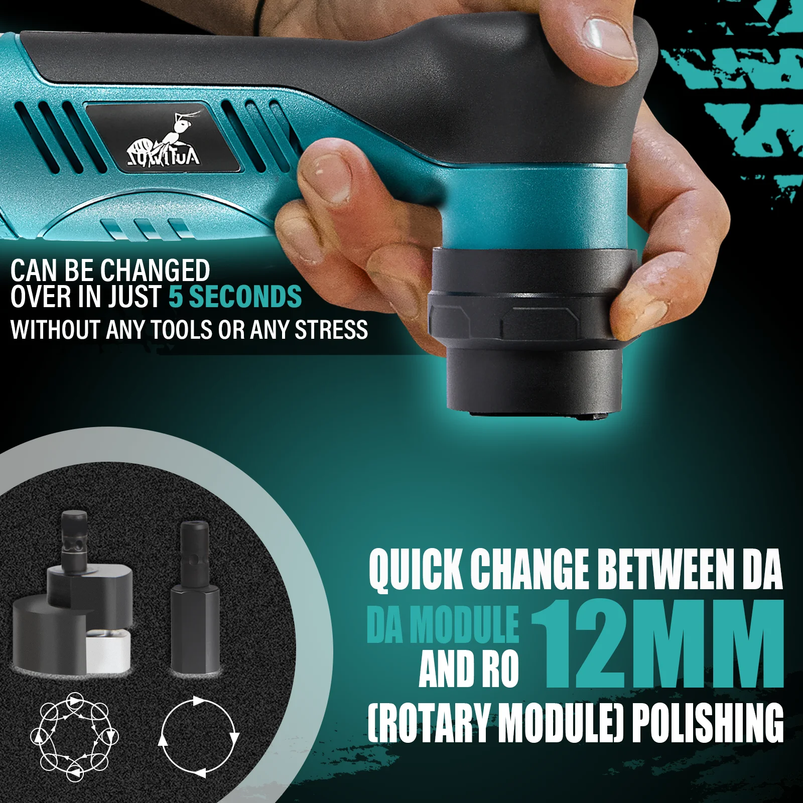 AUTIWOZ W02PO62 12V Cordless Car Polisher Mini Wireless Polishing Machine with Variable Speed Dual Action Detailing Pads Car Polisher