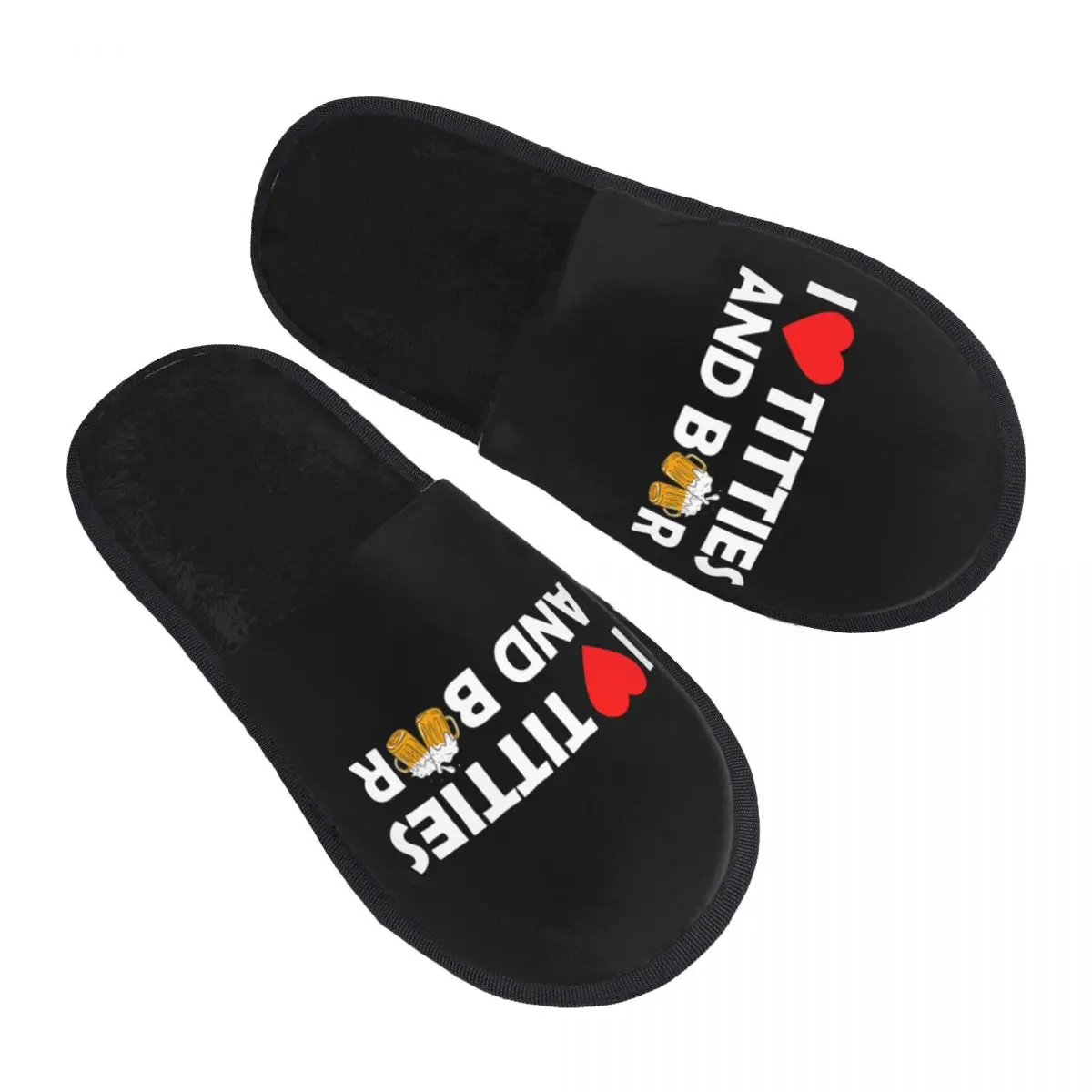 

I Heart Titties And Beer House Slippers Soft Warm Memory Foam Fluffy Slipper Custom Print Women Indoor Outdoor Shoes