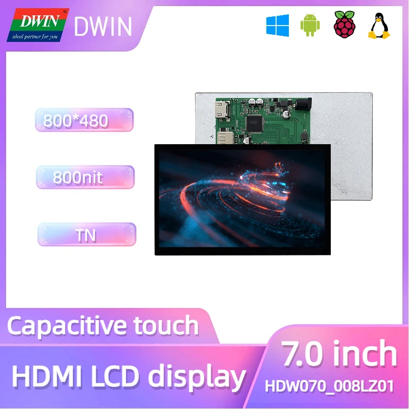 

DWIN 7 Inch 16.7M Colors TN Screen HDMI Suitable for Windows Raspberry Linux Android System BB Black Banana Pi And So On