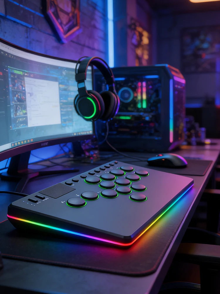 14키 올버튼 아케이드 컨트롤러(RGB 블랙 파이팅 게임 키보드 포함)는 스위치/PS4/PC 게임용 핫스왑을 지원합니다.