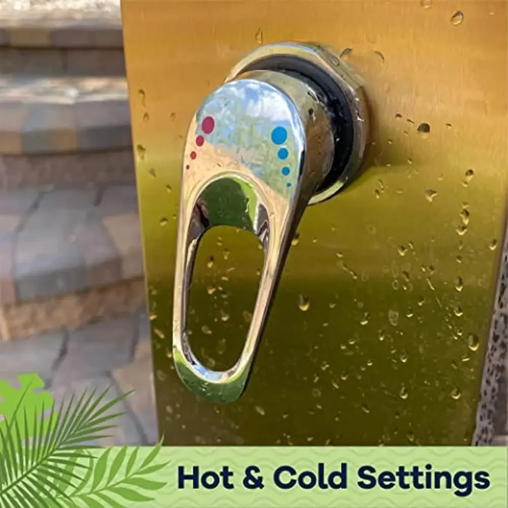 Luxury Solar Heated Outdoor Shower with Hot/Cold Adjustment 11 Gallon Capacity Brushed Gold Stainless Steel Easy Assembly