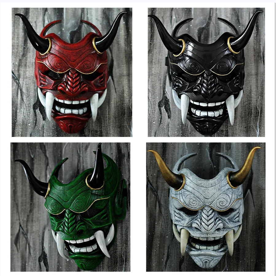 Samurai Mask Japanese Cosplay Masks Scary Latex Mascarillas Horror Anime Face Masques Halloween Costumes Props Carnival Mascaras
