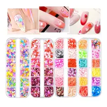 

12 Grids/box Laser Love Heart Butterfly Nail Sequins Mixed Color Sparkle Nail Glitter Flakes 3D Nail Art Decorations Accessories