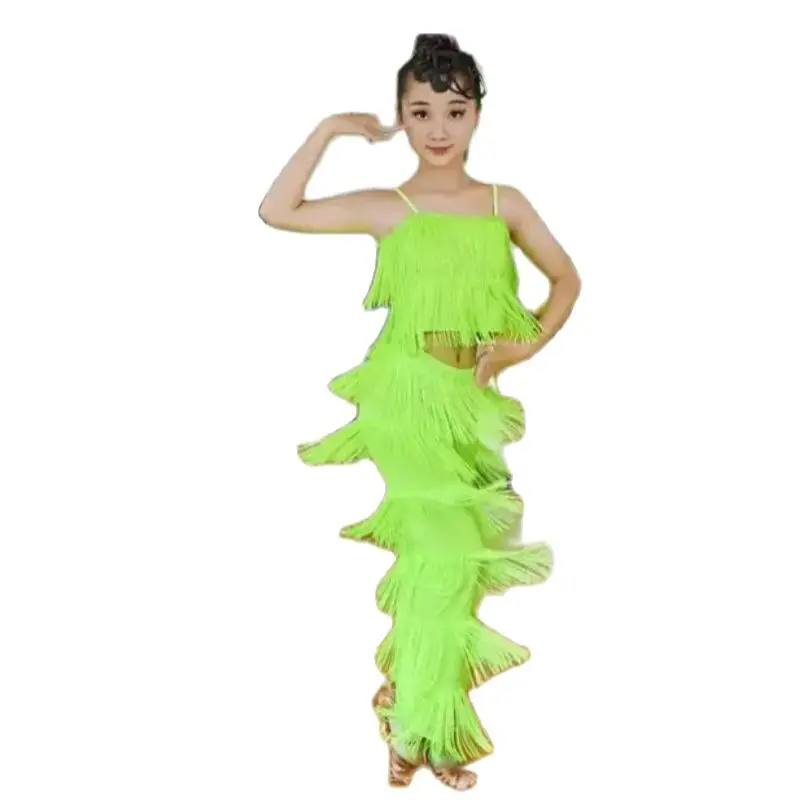 

Latin Dance Set Ballroom Plus Size Fringe Tassel Pants And Top Solid Fringe Latin Dancing Costume