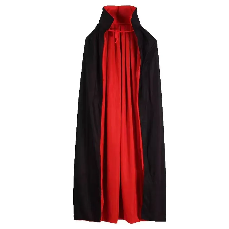 Halloween Women Men Clothes Cosplay Costume Adult Stand Collar Hooded Cape Black Red Reversible Cap Vampire Halloween Party
