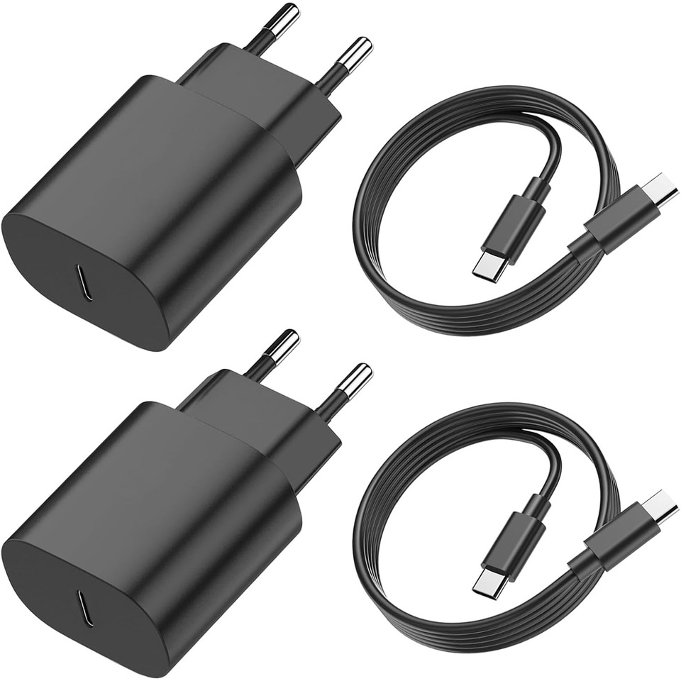 2-Pack 25W Cargador USB C Carga Rapida para Samsung Galaxy S24/S23/S22/S21/S20/S20+/S10/S9/S8/A71/A52/A51/A31
