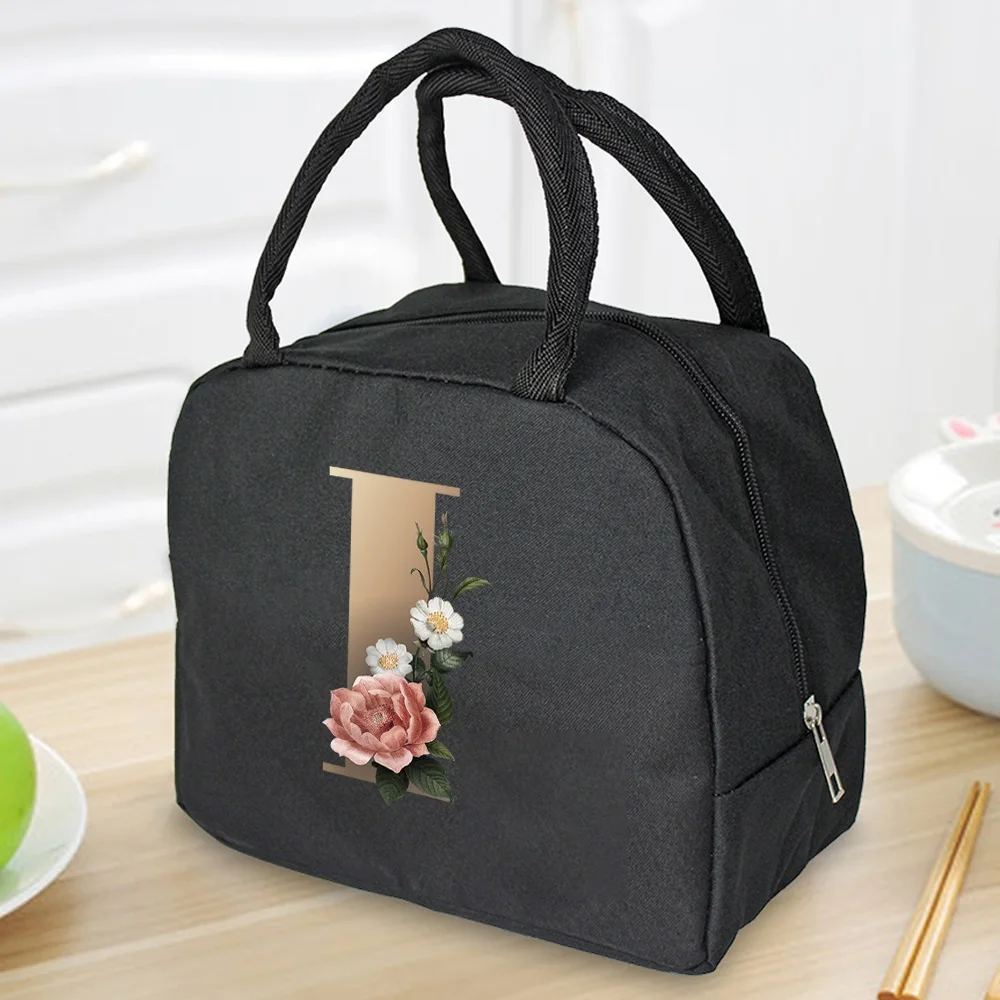 Lunch Bag Cooler Tote Portable Insulated Thermal Canvas Bag Food Picnic Unisex Travel  Lunchbox Organizer Bags Gold Letter Print