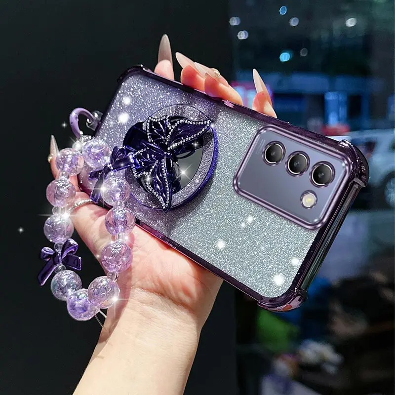 Elegant Butterfly Bracket Lanyard Plating Phone Case Cover