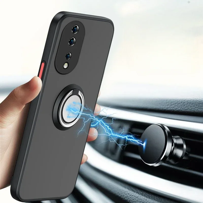 Matte Magnetic Ring Holder Case with Lens Protection - Shockproof Back Cover