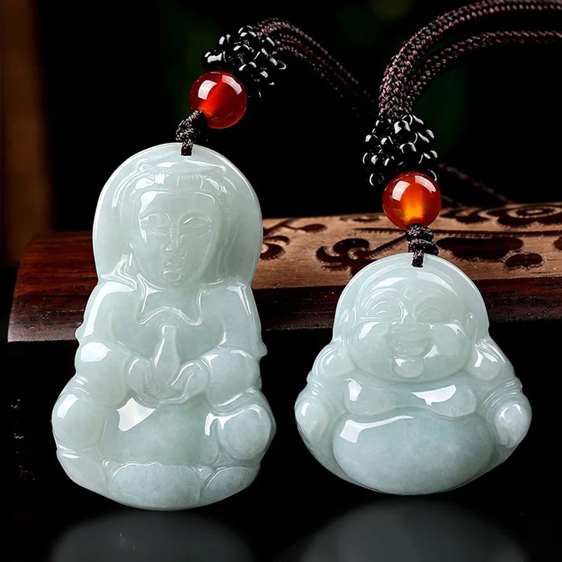 

Natural Myanmar A-goods Jade Avalokitesvara Buddha Pendant Jewelry Men's Women's Ice Jadeite Charms Drop Shipping