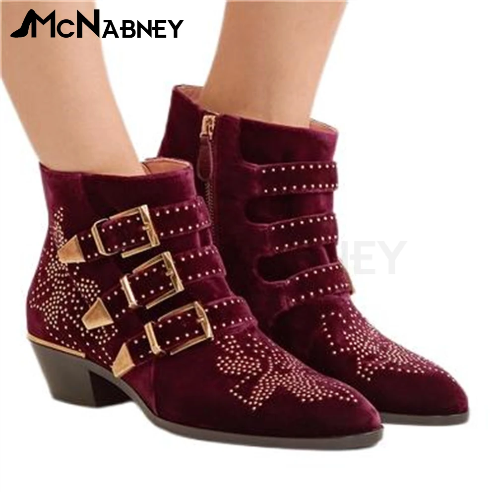 thumbnail image 1 of Botas de tobillo con tachuelas Botas de cuña con punta puntiaguda retro Botas de estilo británico para mujer Botas de vaquero occidental Multicolor Venta de gran tamaño, 1 of 5
