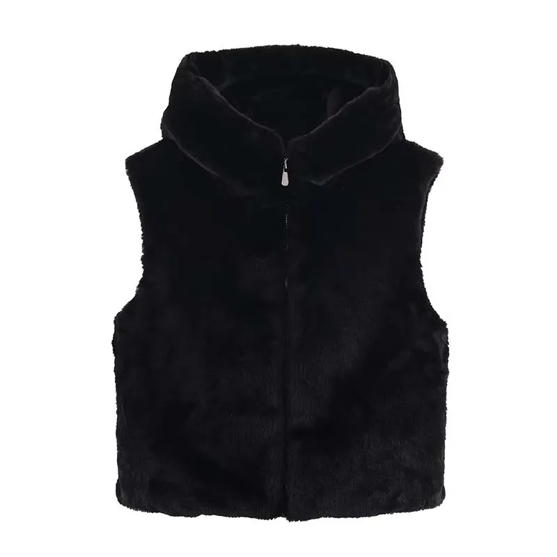 Winter Faux Fur Vests For Women New Fashion Fluffy Sleeveless Jackets Coat Female Zipper Hooded Vests Warm Chic Waiscoat Tops