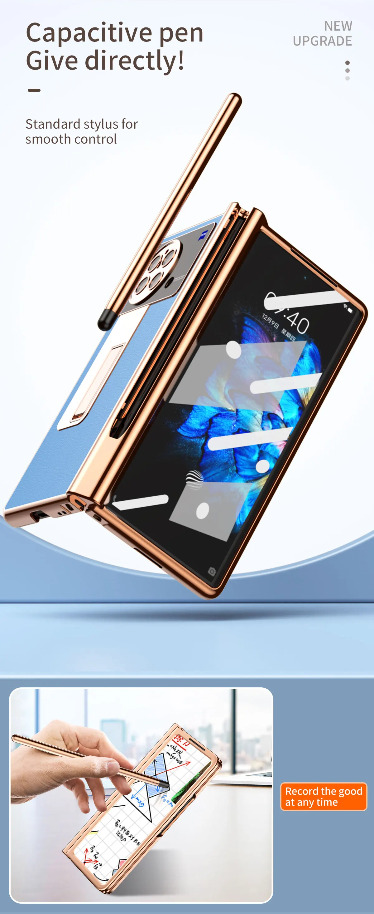 VIVO X FOLD Electroplated Hinged Leather Phone Case, Hidden Stand Covered With Tempered Glass Film Pencil Slot Box