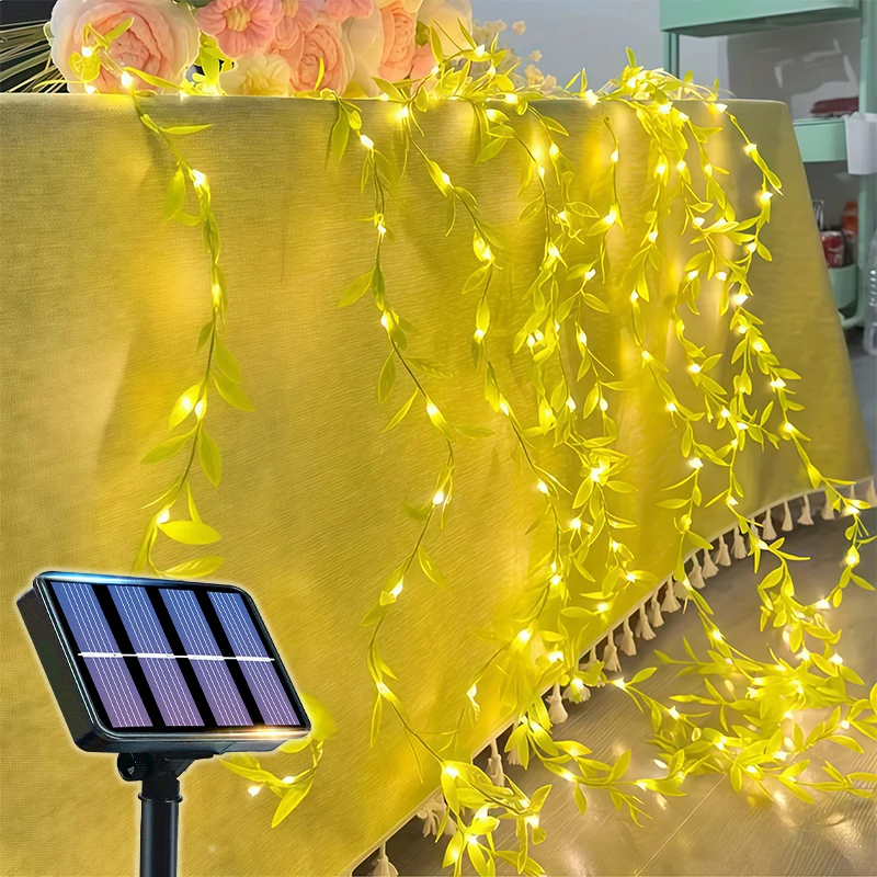 Solar-Powered Green Fairy Lights with Artificial Ivy Leaves – 8 Decorative Modes for Garden and Holiday Events