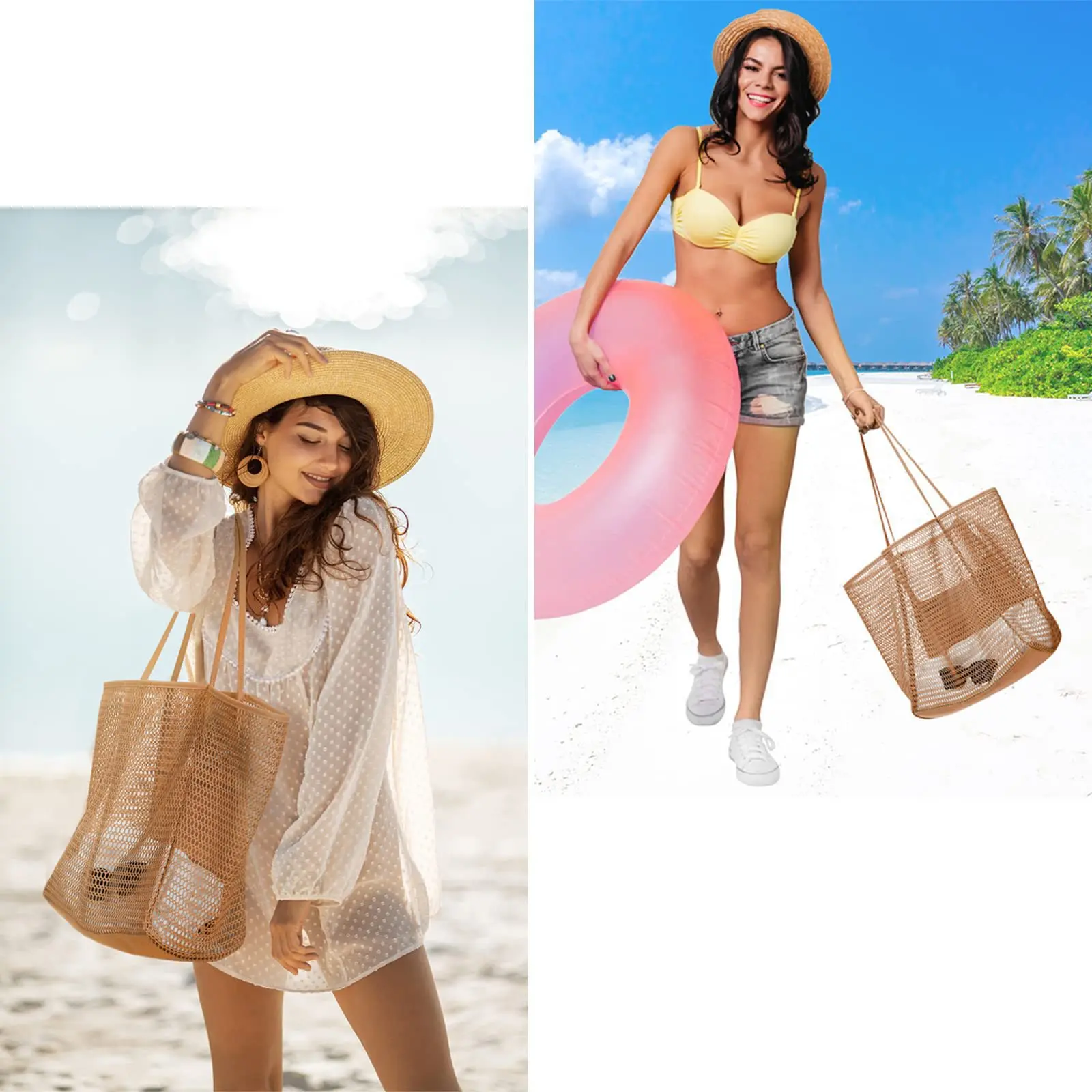 Mesh single shoulder tote bag for women, hand-held for washing, swimming, clothing storage, beach bag 5