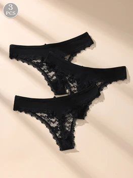 Awesomea 3 pezzi di biancheria intima da donna con fiocco in pizzo – Mutandine morbide e confortevoli a vita bassa – Slip leggeri senza cuciture elasticizzati e traspiranti