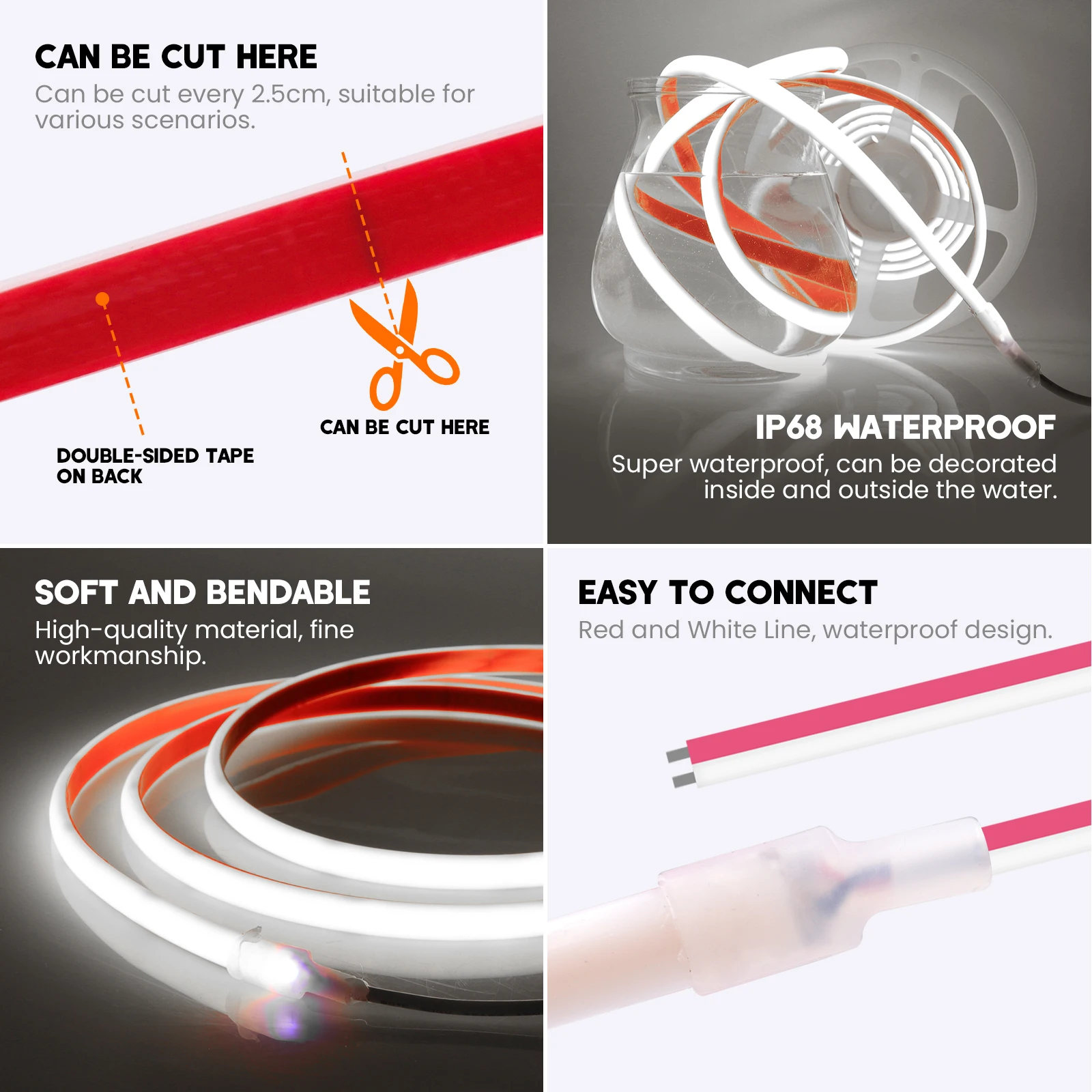 DC 12V COB LED Strip Neon Light IP68 Waterproof Sc755c7aad9c84f36a6e8ffa20be688d94