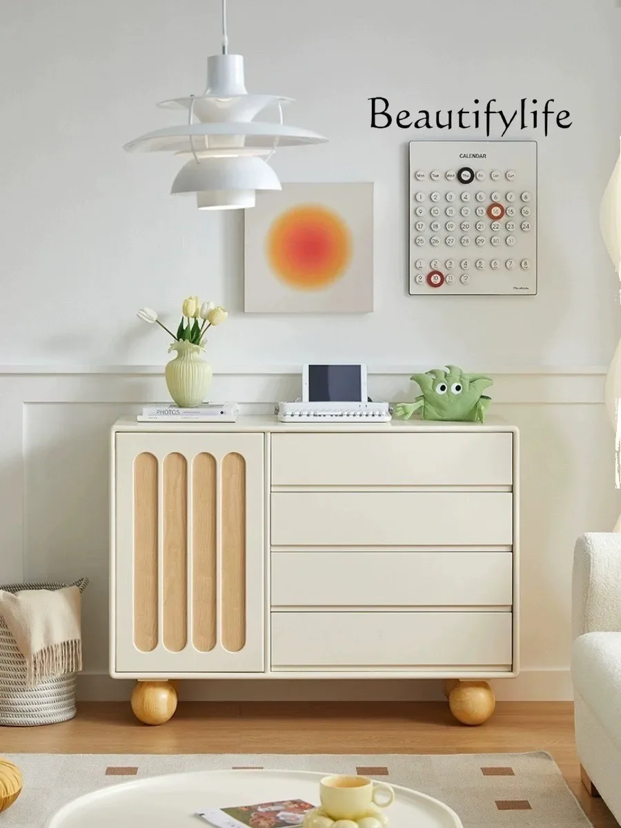 

White Cream Style Bedroom Four-Bucket Cabinet Simple Modern Storage Living Room Side Cabinet Storage High-Profile Figure
