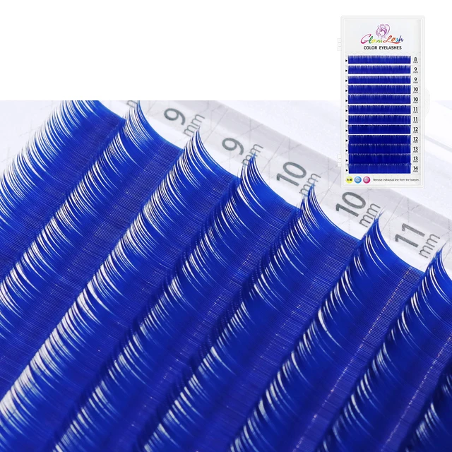 GLAMLASH Gradient Red Green Blue Purple Color Eyelash Extension Individual Faux Mink Ombre False Eye colored Lashes Makeup Tool Blue